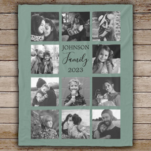 Familie 11 Fotocollage Dusty Green Fleece Deken