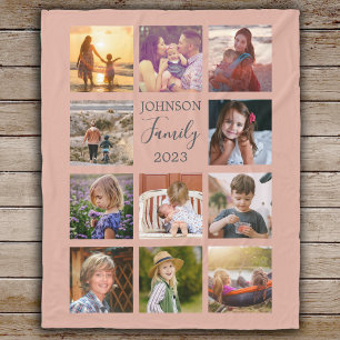Familie 11 Fotocollage Dusty Pink Fleece Deken