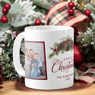 Familie 2 Foto Kerst Pijnboom Elegant Schrift  Koffiemok