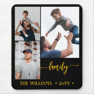 familie 3 foto collage zwart goud script magneet muismat
