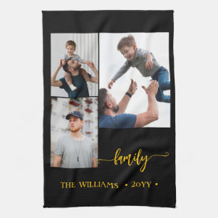 familie 3 foto collage zwart goud script magneet theedoek
