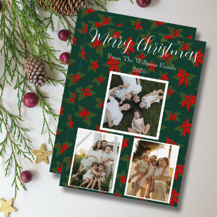 Familie 3 foto naam kerstkaart