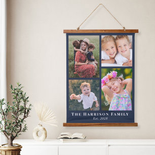 Familie 4 Foto Collage Blue Hangend Wandkleed