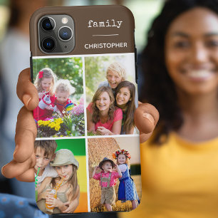 Familie 4 Foto collage Chocolade Brown Custom iPhone 11 Pro Max Hoesje