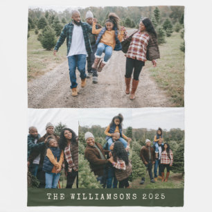 Familie 4 Foto Collage Eigen naam Groen Kerstfeest Fleece Deken