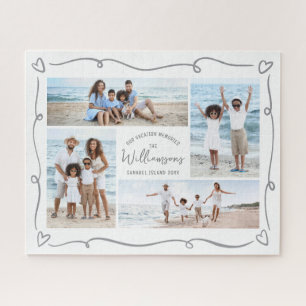 Familie 4 Foto Collage Handgetekende Doodles Harte Legpuzzel