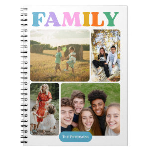 Familie 4 foto collage moderne kleurrijke typograf notitieboek