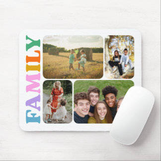 Familie 4 foto's collage moderne kleurrijke typogr muismat