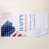 Familie 4 juli Strandfeest Rood Wit Blauw Strandlaken (Voorkant)