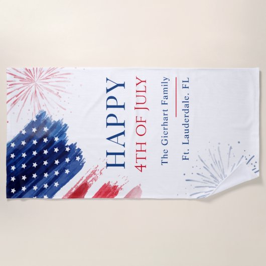 Familie 4 juli Strandfeest Rood Wit Blauw Strandlaken (Voorkant)