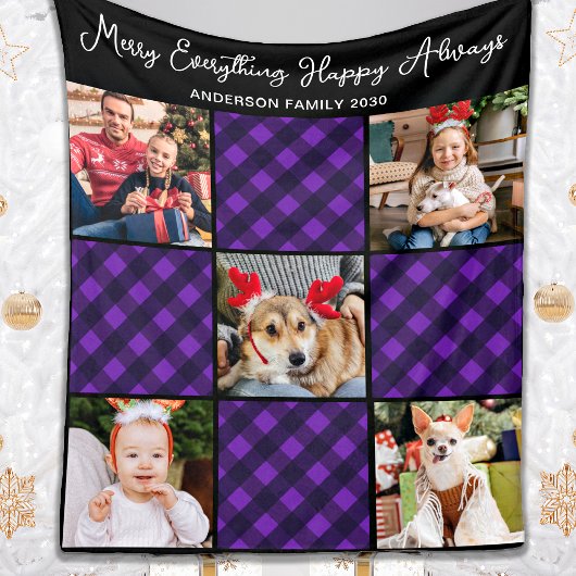 Familie 5 Foto Collage Personalized Holiday Pset Fleece Deken