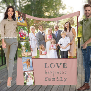 Familie 6 Foto Collage Pink Fleece Deken