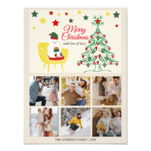 Familie 6 Fotocollage Modern Merry Christmas Foto Afdruk