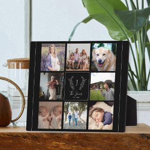 Familie 8 foto collage monogram naam gepersonalise fotoplaat