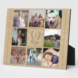 Familie 8 foto collage monogram naam rustiek fotoplaat