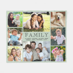 Familie 8 Foto Collage Sage Green Fleece Deken