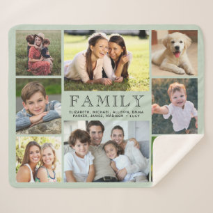Familie 8 Foto Collage Sage Green Sherpa Deken