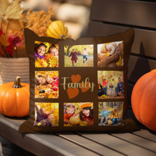 Familie 8 Foto Herfst Autumn Brown Gold Hearts Kussen