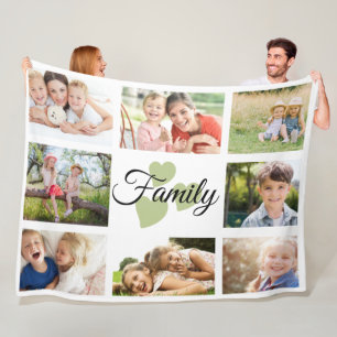 Familie 8 Foto Lente Wit Groen Hartjes Fleece Deken