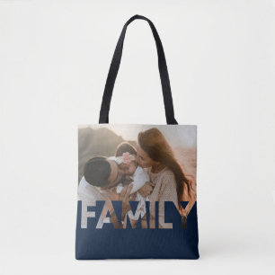 Familie Aangepaste Foto Donkerblauw Draagtas