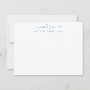 Familie Achternaam Dusty Blue Script Kalligrafie Notitiekaartje