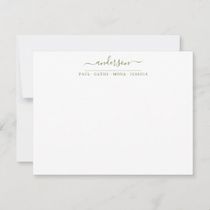 Familie Achternaam Moss Green Script Kalligrafie Notitiekaartje