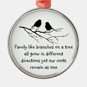 Familie als takken op een Gezegde Vogels Metalen Ornament