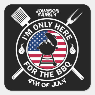 Familie BBQ 4 juli Patriottisch Gepersonaliseerd Vierkante Sticker