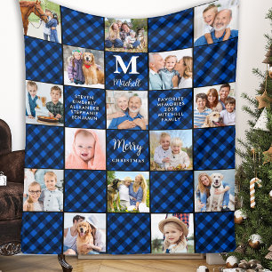 Familie Blue Plaid Patchwork Gepersonaliseerd 15 A Fleece Deken