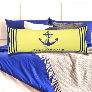 Familie Bootnaam Anker Touw Nautisch Blauw Geel Lichaamskussen