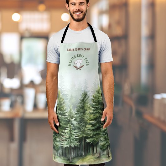 Familie Cabin Forest Trees Green Master Chef Naam Schort