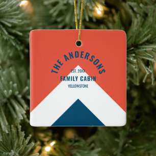 Familie Cabin Gepersonaliseerde Naam Rode Marine R Keramisch Ornament