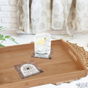 Familie Cabin Rustiek Hout Gepersonaliseerde Decor Vierkante Kartonnen Onderzetter