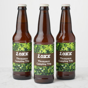 Familie Camping Trip Groene Zomer Reünie Vakantie Bier Etiket