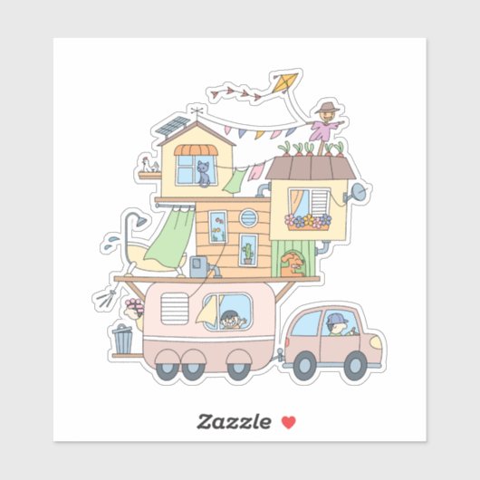 Familie-campingwagen 'Op Reis' Sticker (Vel)