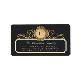 Familie  Charcoal Gold Monogram Adres Etiket