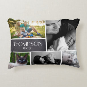 Familie Collage 5 Foto's, gepersonaliseerd, gekrij Accent Kussen