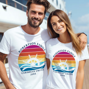 Familie Cruise Nautisch Schip Wiel Retro Sunset T-shirt