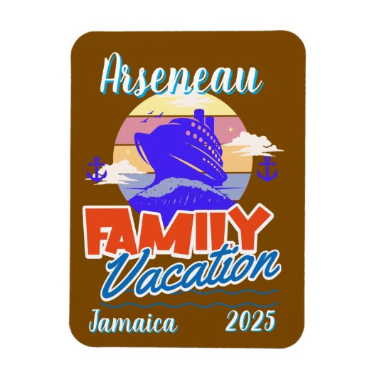 Familie Cruise Vakantie Bruin/Blauw Personaliseren Magneet (Verticaal)