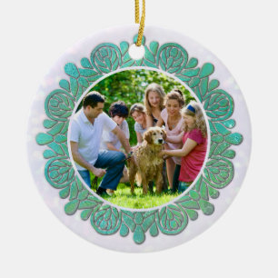 Familie Custom Foto met Elegante Turquoise Mandala Keramisch Ornament