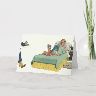 familie die mama ontbijt in bed kaart