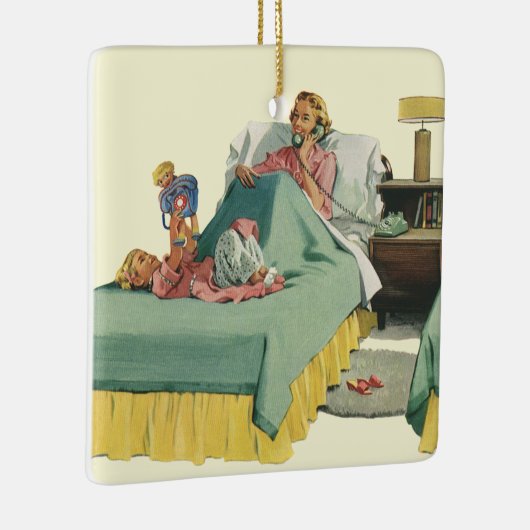 familie die mama ontbijt in bed keramisch ornament (Rechts)