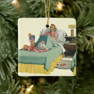  familie die mama ontbijt in bed keramisch ornament