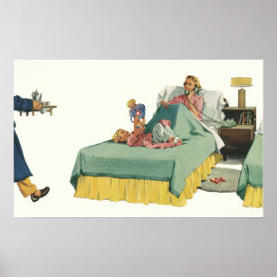  familie die mama ontbijt in bed poster