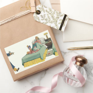  familie die mama ontbijt in bed rechthoekige sticker