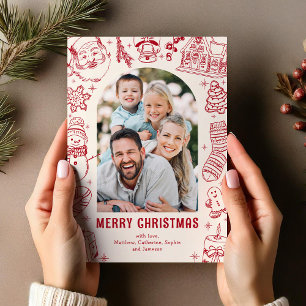 Familie Doodle Foto Kerstmis Feestdagenkaart