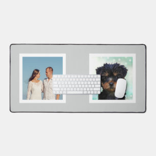 Familie- en hondenfoto's op lichtgrijs bureaumat