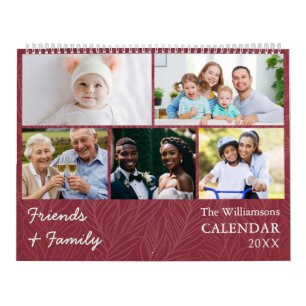 Familie en Vrienden Cranberry Rood Aangepaste Foto Kalender