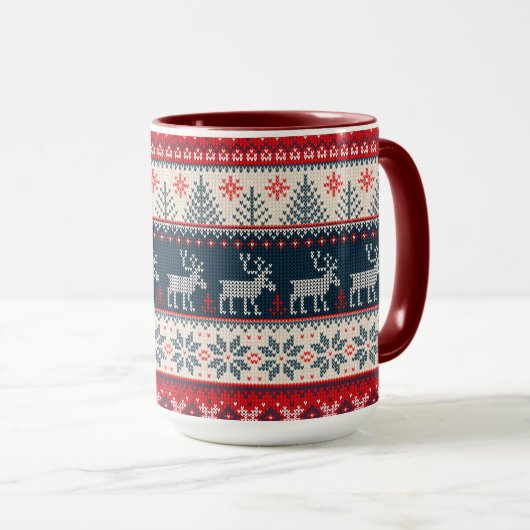 Familie feestdag Faux nit Pattern Noords Thema Mok (Voorkant rechts)