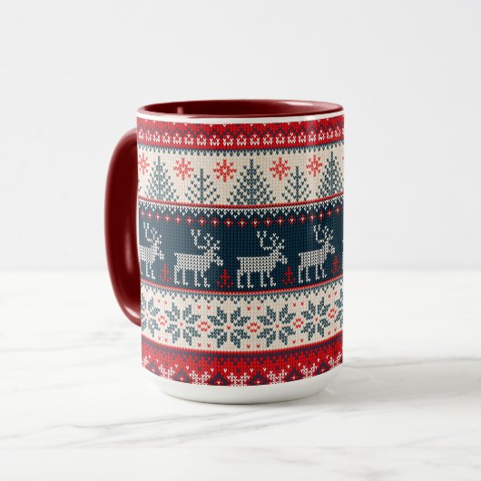 Familie feestdag Faux nit Pattern Noords Thema Mok (Voorkant links)